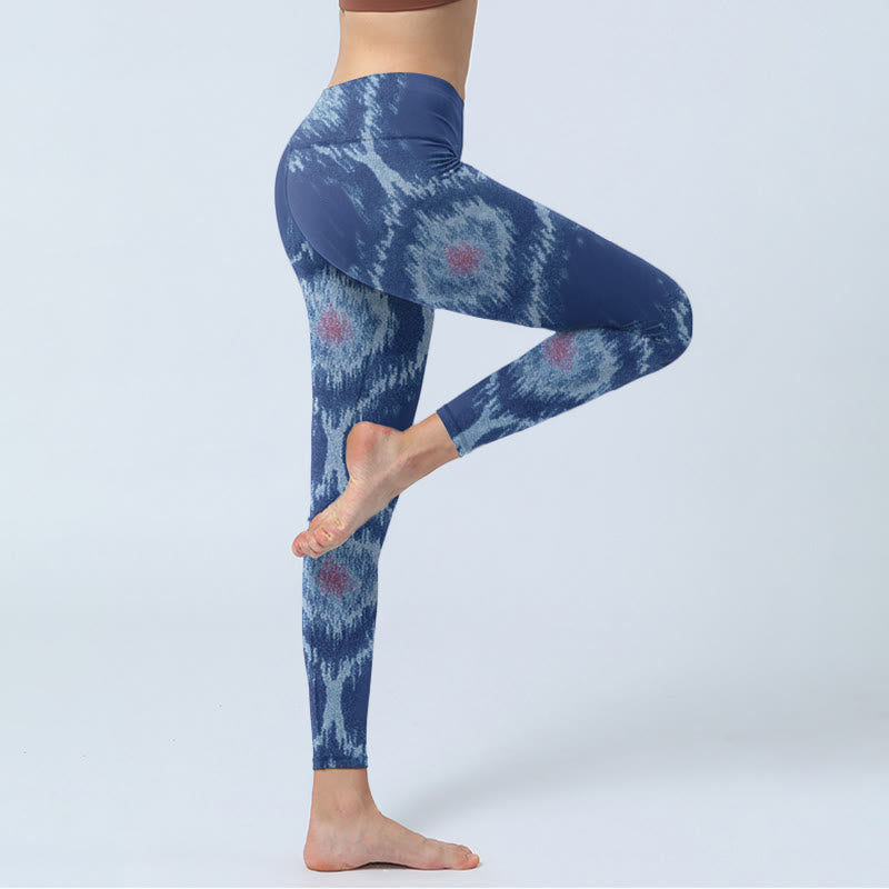 Buddha Stones Marineblau Weiß Design Gym Leggings Damen Yogahose