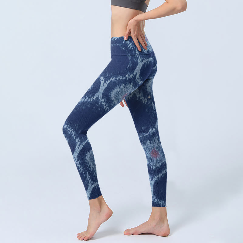 Buddha Stones Marineblau Weiß Design Gym Leggings Damen Yogahose - image 3