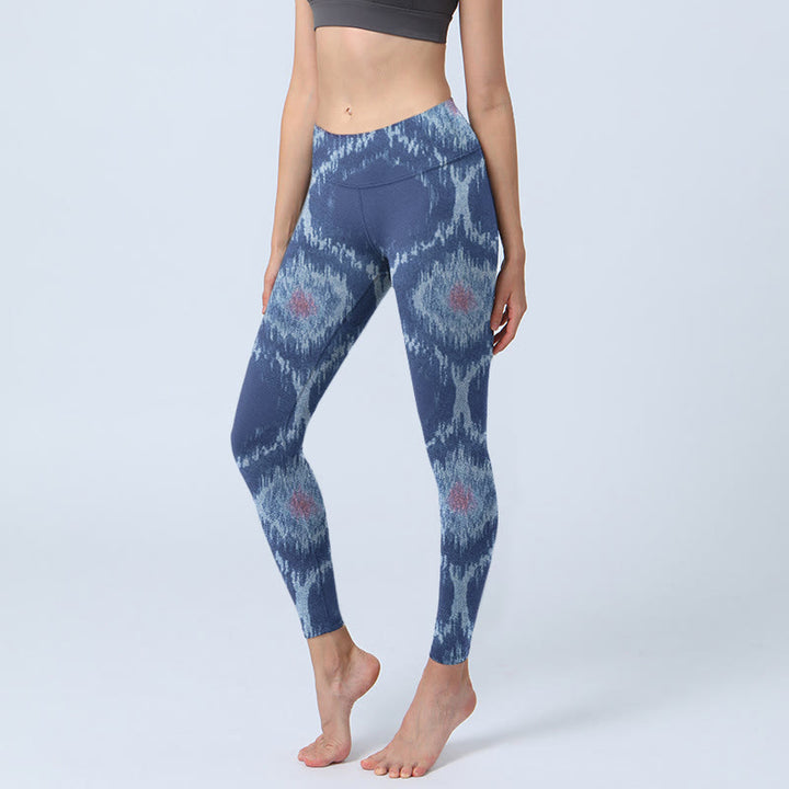 Buddha Stones Marineblau Weiß Design Gym Leggings Damen Yogahose