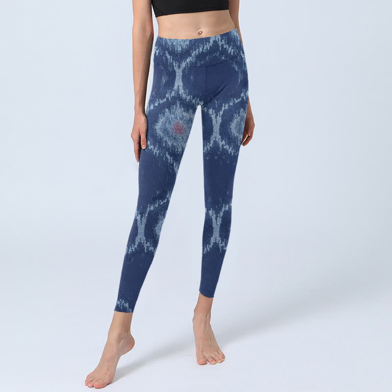 Buddha Stones Marineblau Weiß Design Gym Leggings Damen Yogahose