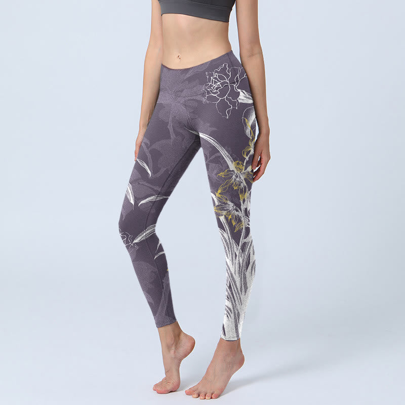 Buddha Stones ​​Orchidee Blume Rosen Gym Leggings frauen Yoga Hosen - Dunkelgrau - US18， UK/AU22，EU50 (4XL) - image 1