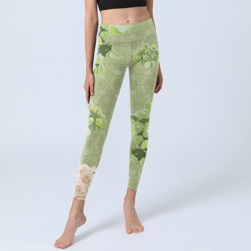 Buddha Stones ​​Grüne Trauben Rosa Rosen Gym Leggings Damen Yoga Hose - image 6