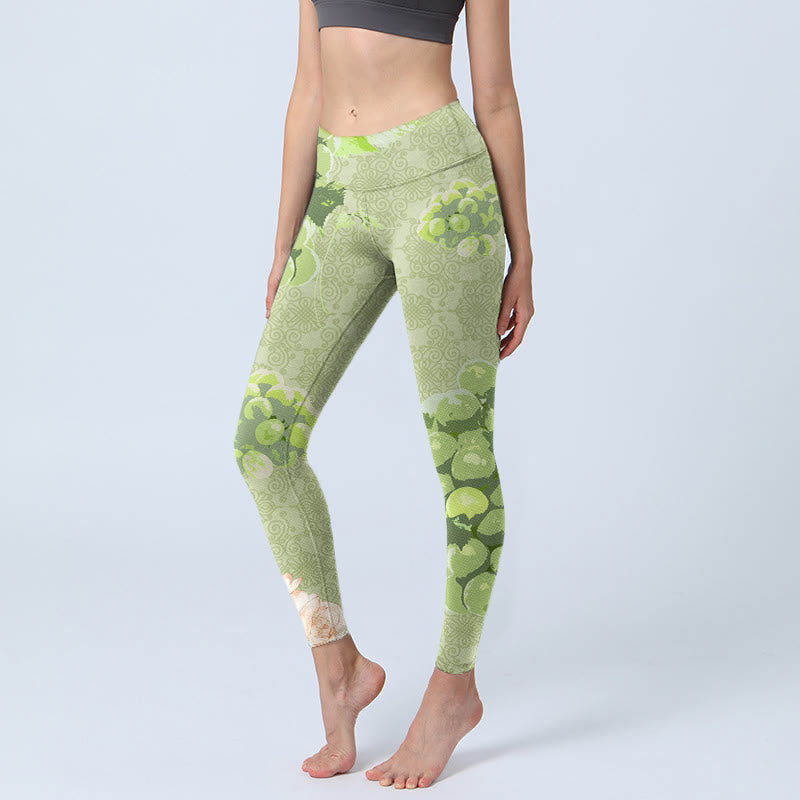 Buddha Stones ​​Grüne Trauben Rosa Rosen Gym Leggings Damen Yoga Hose - GelbGrün - US18， UK/AU22，EU50 (4XL) - image 1