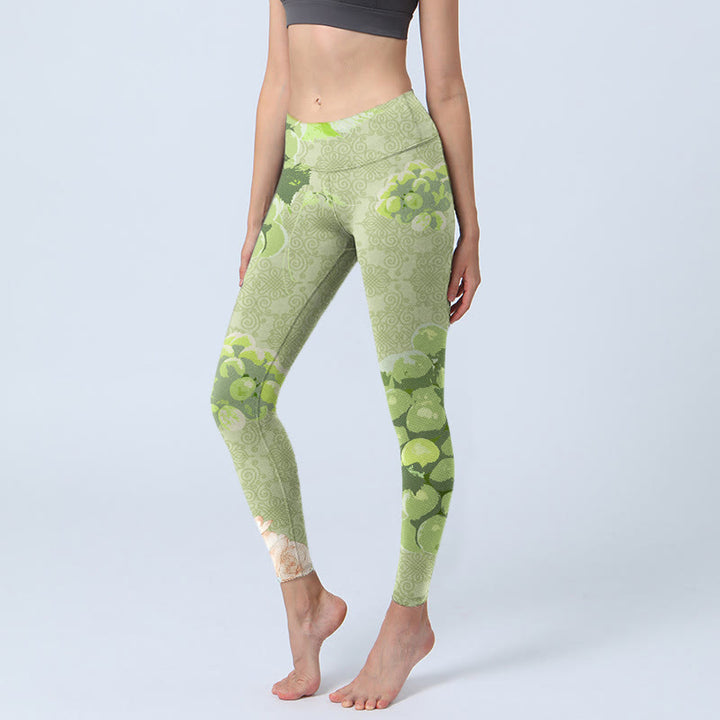 Buddha Stones ​​Grüne Trauben Rosa Rosen Gym Leggings Damen Yoga Hose - GelbGrün - US18， UK/AU22，EU50 (4XL) - image 1