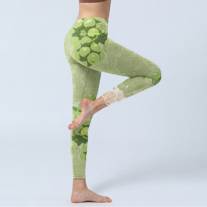 Buddha Stones ​​Grüne Trauben Rosa Rosen Gym Leggings Damen Yoga Hose - image 4