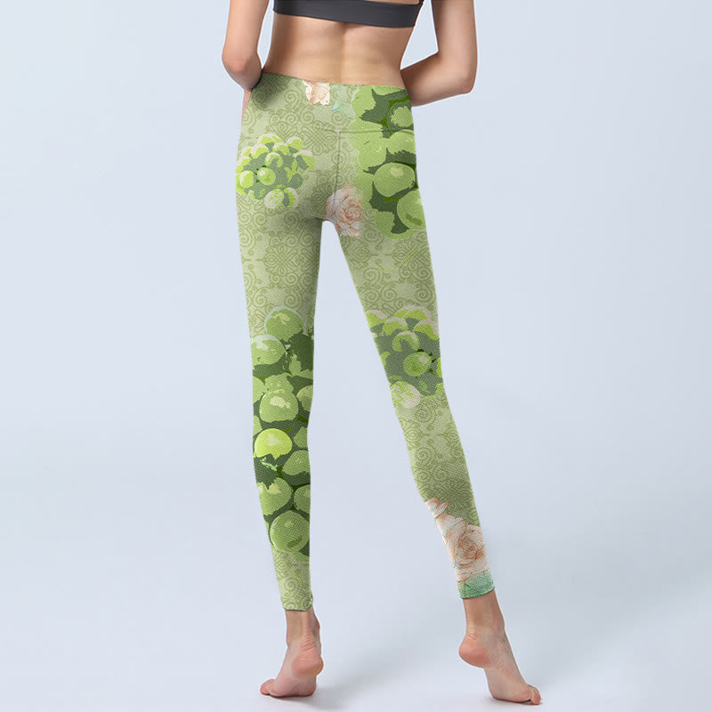 Buddha Stones ​​Grüne Trauben Rosa Rosen Gym Leggings Damen Yoga Hose - image 7