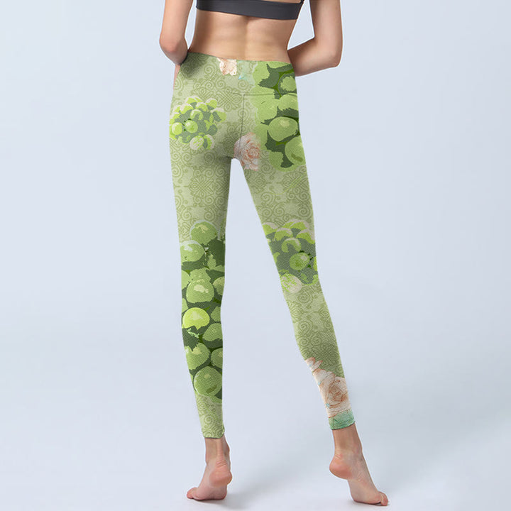 Buddha Stones ​​Grüne Trauben Rosa Rosen Gym Leggings Damen Yoga Hose - image 7