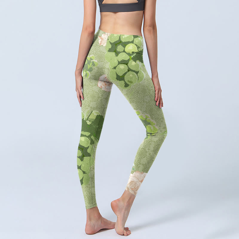 Buddha Stones ​​Grüne Trauben Rosa Rosen Gym Leggings Damen Yoga Hose - image 5