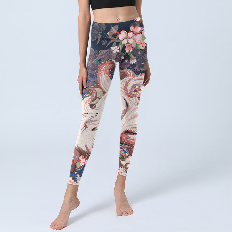 Buddha Stones Fuchs Kirschblüten Gym Leggings Damen Yogahose