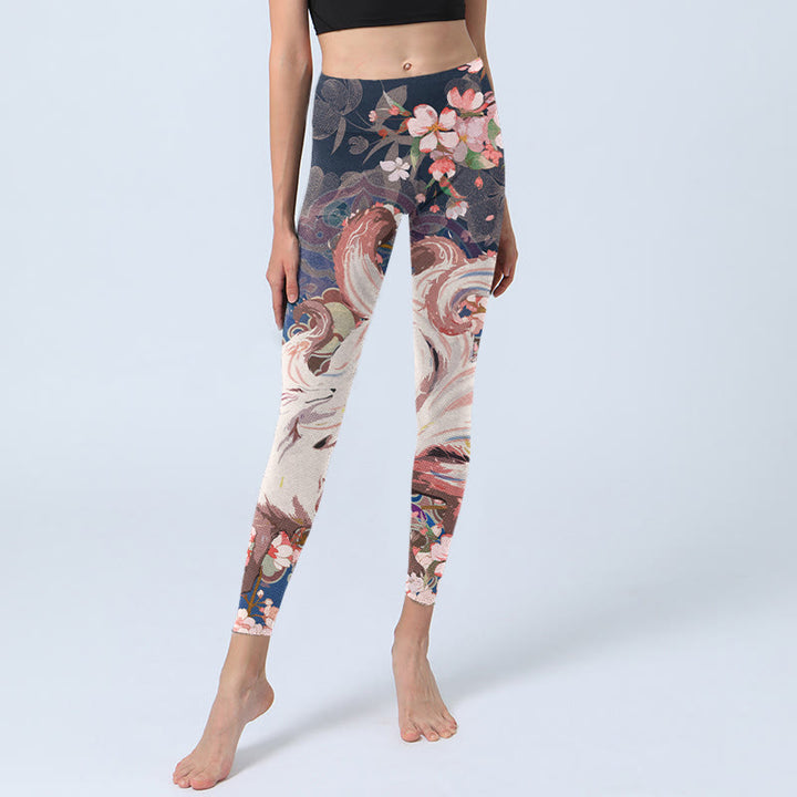 Buddha Stones Fuchs Kirschblüten Gym Leggings Damen Yogahose