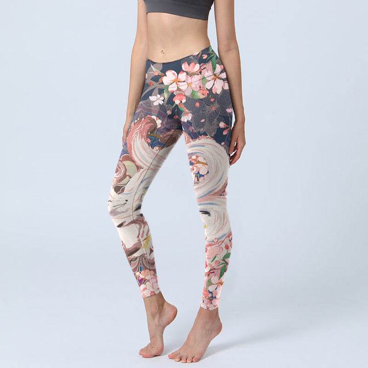 Buddha Stones Fuchs Kirschblüten Gym Leggings Damen Yogahose