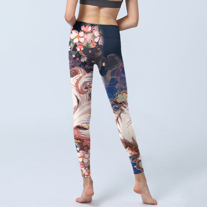 Buddha Stones Fuchs Kirschblüten Gym Leggings Damen Yogahose