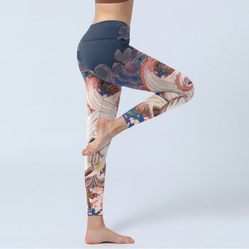 Buddha Stones Fuchs Kirschblüten Gym Leggings Damen Yogahose