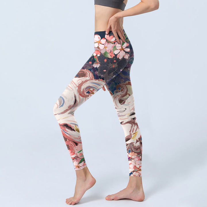 Buddha Stones Fuchs Kirschblüten Gym Leggings Damen Yogahose