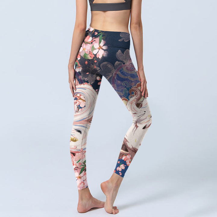 Buddha Stones Fuchs Kirschblüten Gym Leggings Damen Yogahose - image 5