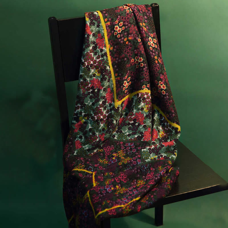 Buddha Stones, tibetischer Vintage-Palast, Ölgemälde, Blumen, Schal, Winter, gemütlicher Reiseschal, Wickeltuch - Grün Rot Gelb 135 x 135 cm - image 0