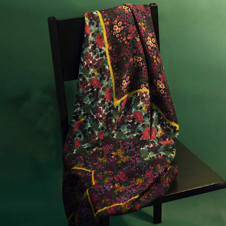 Buddha Stones, tibetischer Vintage-Palast, Ölgemälde, Blumen, Schal, Winter, gemütlicher Reiseschal, Wickeltuch - Grün Rot Gelb 135 x 135 cm - image 0