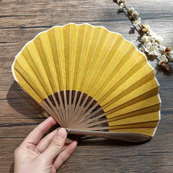 Buddha Stones Retro Einfarbig Muschelform Handfächer aus Bambus Faltfächer - Gold 22cm - image 21