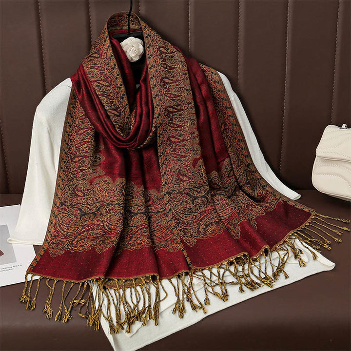 Buddha Stones , tibetischer Cashew-Jacquard, bunter Blumendruck, Quasten, Schal für Herbst und Winter, weicher, warmer Schal - Feuerfester Ziegelstein 190 x 70 cm - image 4