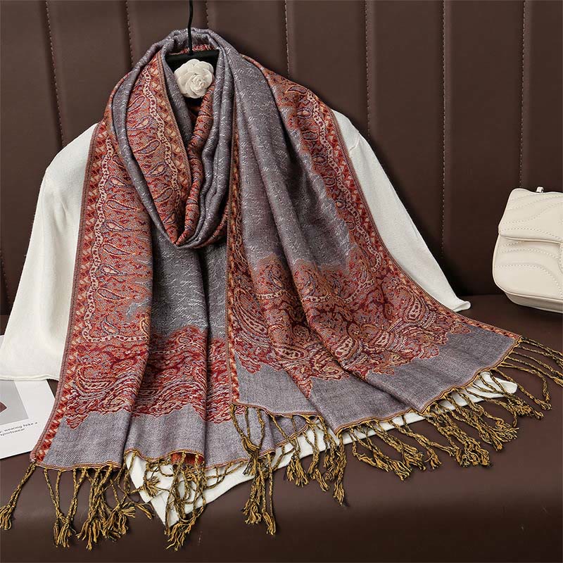 Buddha Stones , tibetischer Cashew-Jacquard, bunter Blumendruck, Quasten, Schal für Herbst und Winter, weicher, warmer Schal - Distel 190*70cm - image 13