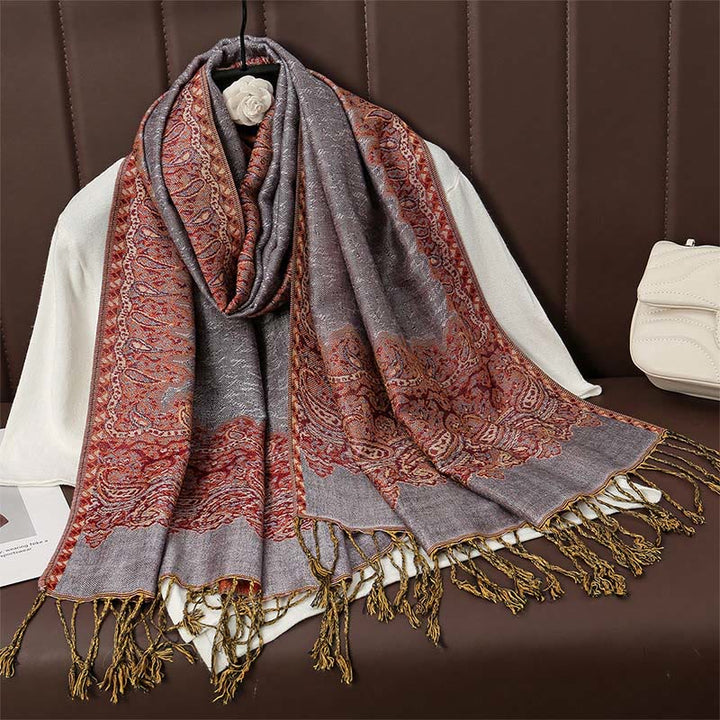 Buddha Stones , tibetischer Cashew-Jacquard, bunter Blumendruck, Quasten, Schal für Herbst und Winter, weicher, warmer Schal - Distel 190*70cm - image 13