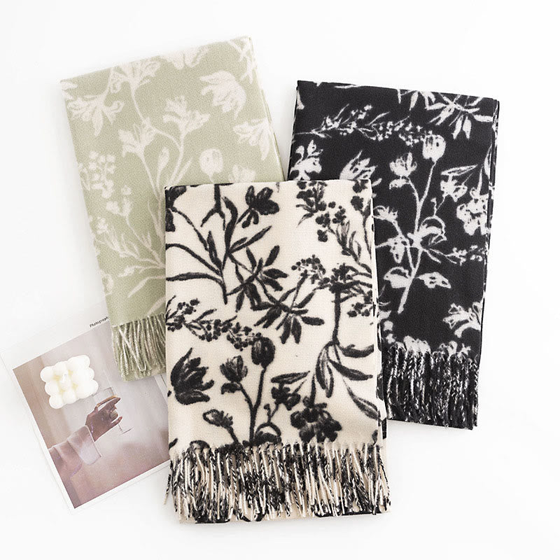 Tibetischer Schal mit Buddha Stones, blühende Blumenzweige, Druck, Quasten, Herbst/Winter, gemütlicher warmer Schal - image 9