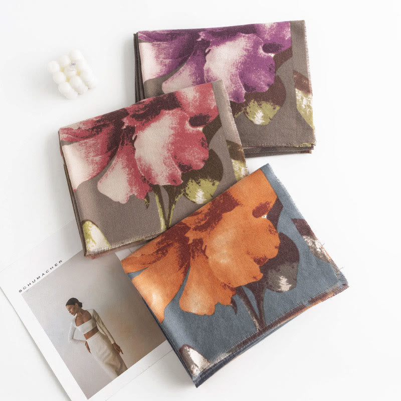 Buddha Stones ​​Tibetischer Schal Künstlerischer Stil Hibiskus Syriacus Print Herbst Winter Gemütlicher warmer Schal Wickelschal - image 1