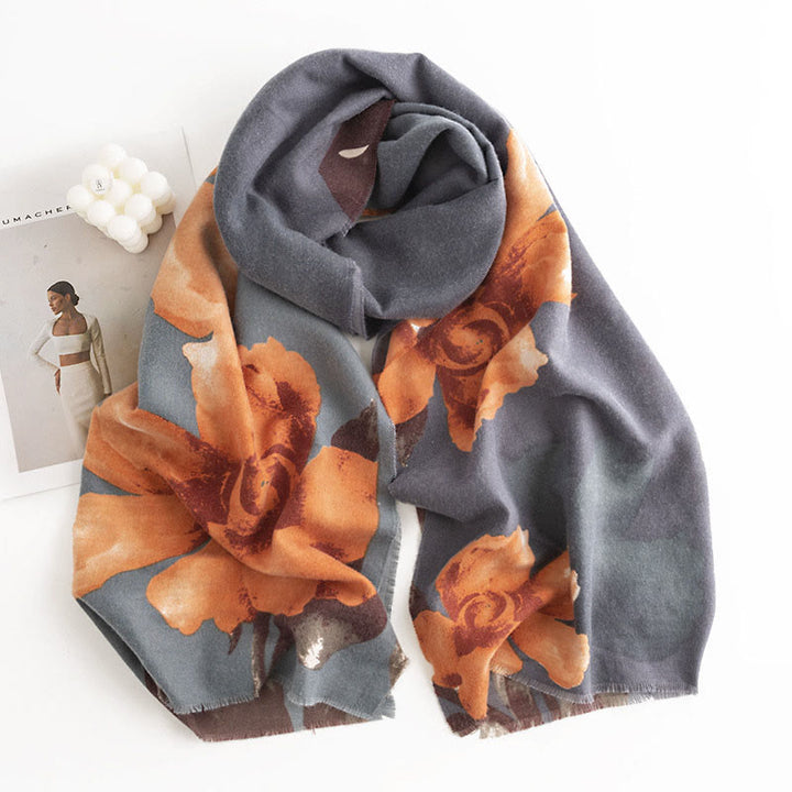 Buddha Stones ​​Tibetischer Schal Künstlerischer Stil Hibiskus Syriacus Print Herbst Winter Gemütlicher warmer Schal Wickelschal - image 2