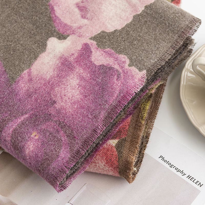 Buddha Stones ​​Tibetischer Schal Künstlerischer Stil Hibiskus Syriacus Print Herbst Winter Gemütlicher warmer Schal Wickelschal - image 22