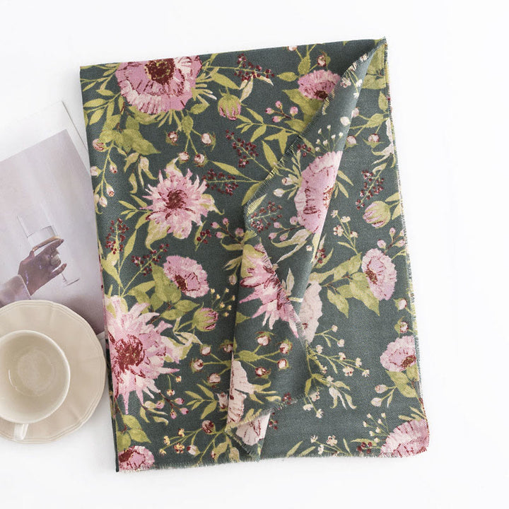 Buddha Stones, tibetischer Schal, blühende Blumen, üppige Blätter, Druck, Herbst/Winter, weicher, warmer Schal, Wickeltuch - image 2