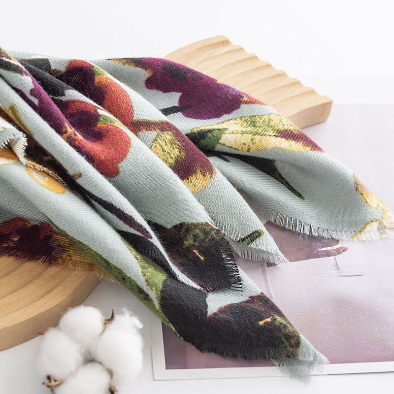 Buddha Stones, tibetischer, bunter Schmetterlings-Blumendruck, Schal für Herbst und Winter, weicher, warmer Schal - image 4