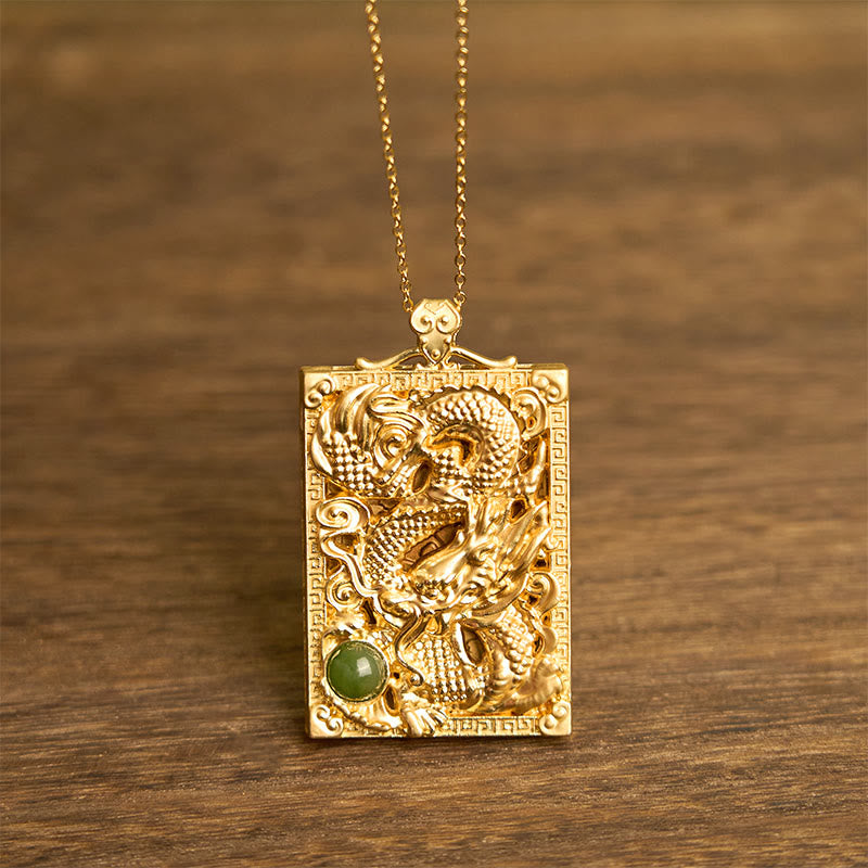 Buddha Stones ​​Drache vergoldet Kupfer Hetian Jade Stärke Halskette Anhänger - Vergoldeter Kupfer-Hetian-Jade-Drache - image 1