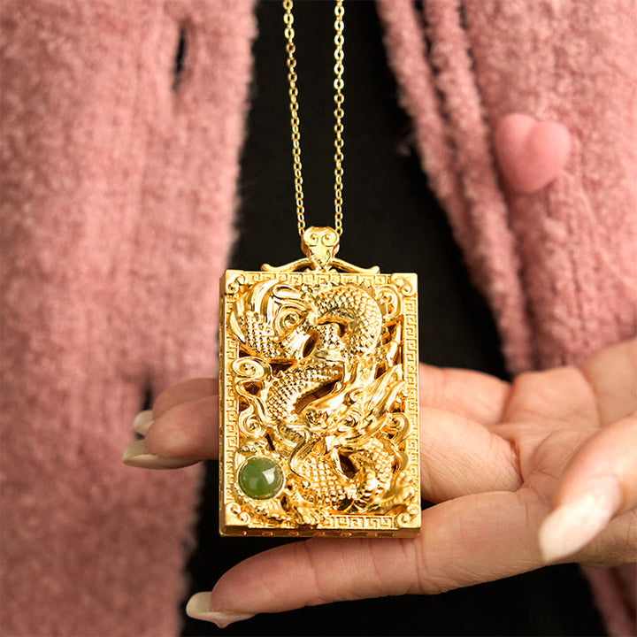 Buddha Stones ​​Drache vergoldet Kupfer Hetian Jade Stärke Halskette Anhänger - image 6