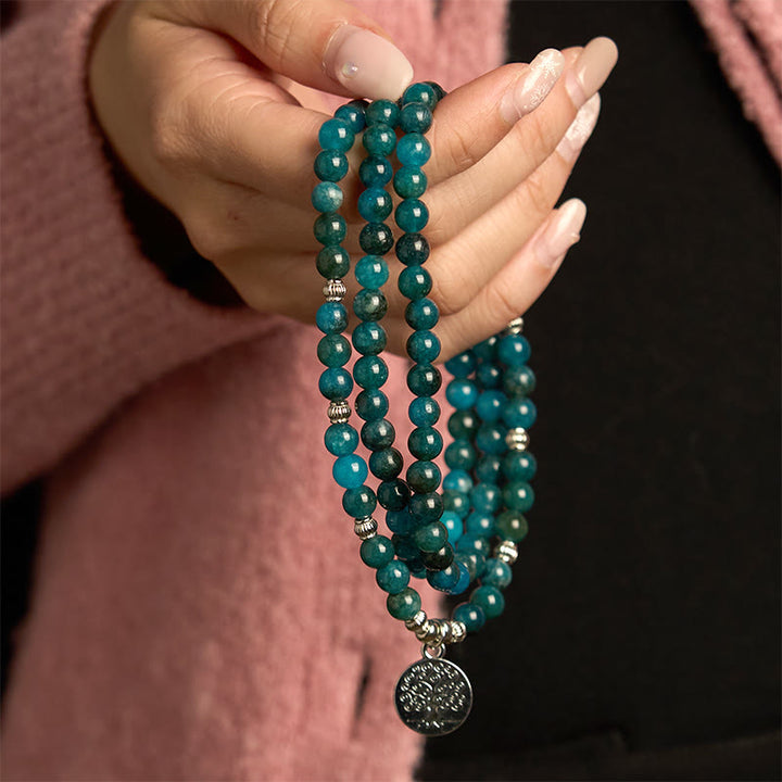 Buddha Stones ​​108 Mala-Perlen Apatit-Perle Om Der Baum des Lebens Lotus-Armband - image 7