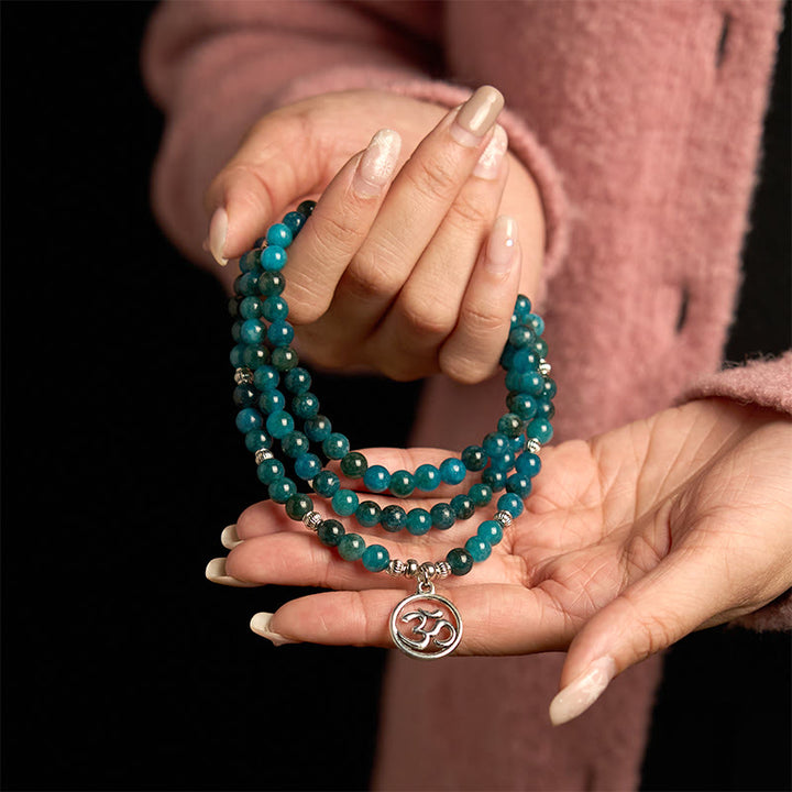 Buddha Stones ​​108 Mala-Perlen Apatit-Perle Om Der Baum des Lebens Lotus-Armband - image 2