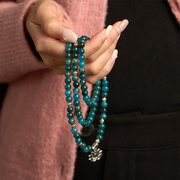 Buddha Stones ​​108 Mala-Perlen Apatit-Perle Om Der Baum des Lebens Lotus-Armband - image 13