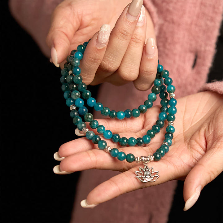 Buddha Stones ​​108 Mala-Perlen Apatit-Perle Om Der Baum des Lebens Lotus-Armband - image 14