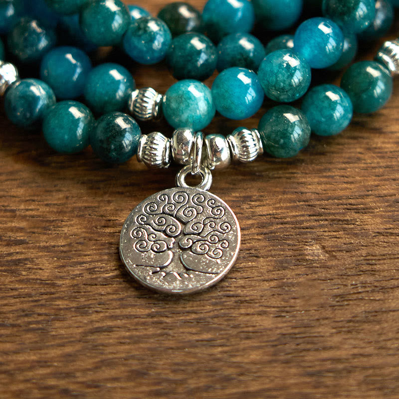 Buddha Stones ​​108 Mala-Perlen Apatit-Perle Om Der Baum des Lebens Lotus-Armband - image 9