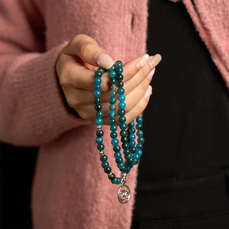 Buddha Stones ​​108 Mala-Perlen Apatit-Perle Om Der Baum des Lebens Lotus-Armband - image 1