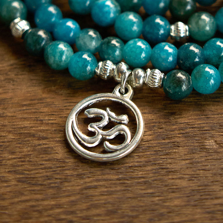 Buddha Stones ​​108 Mala-Perlen Apatit-Perle Om Der Baum des Lebens Lotus-Armband - image 3