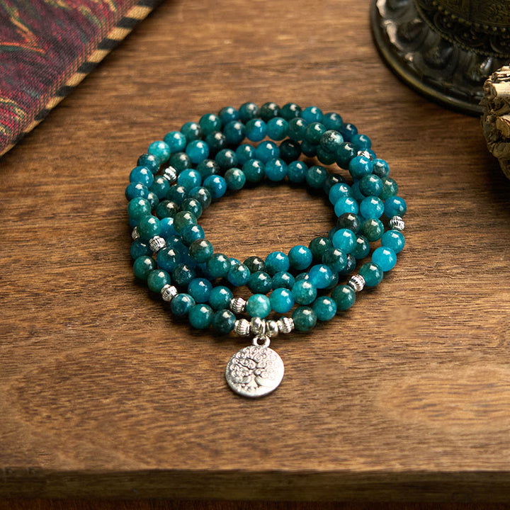 Buddha Stones ​​108 Mala-Perlen Apatit-Perle Om Der Baum des Lebens Lotus-Armband - Apatit – Der Baum des Lebens - image 6