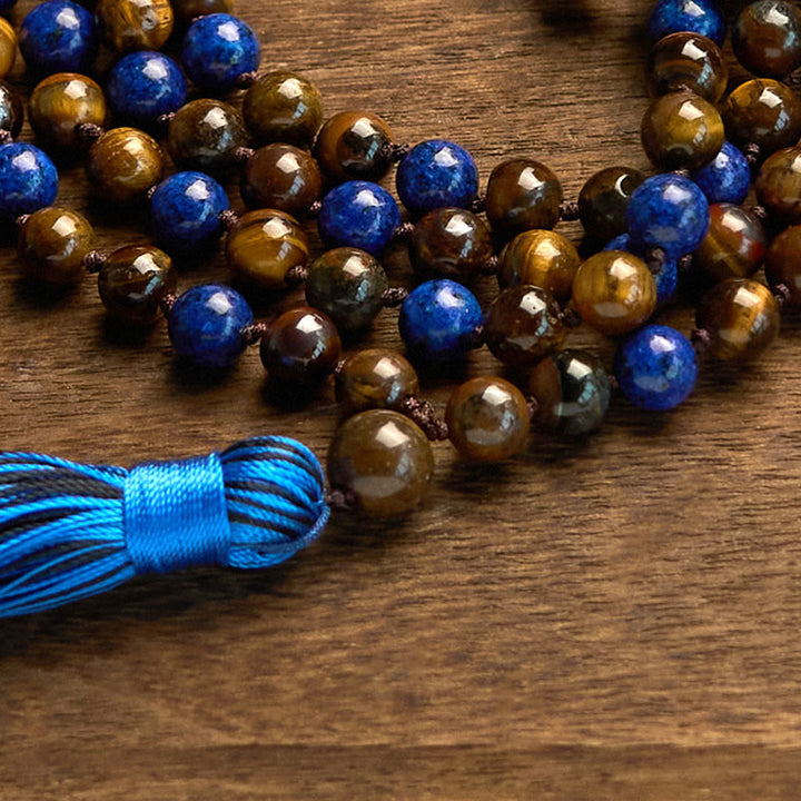 Buddha Stones ​​Mala-Armband mit 108 Perlen aus Naturstein (Tigerauge, Lapislazuli) - image 5
