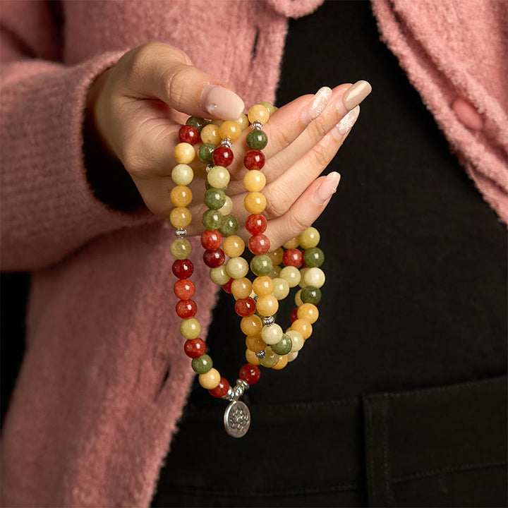 Buddha Stones 108 Mala-Perlen Naturfarbener Stein Topas Roter Jaspis Grüner Jaspis Lotus Schutzarmband - image 3