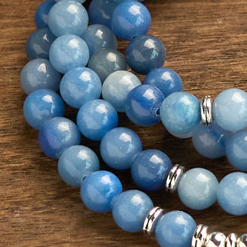 Buddha Stones 108 Mala-Perlen, mehrschichtiges, natürliches, blaues Aventurin-Lotus-Ruhearmband - image 10