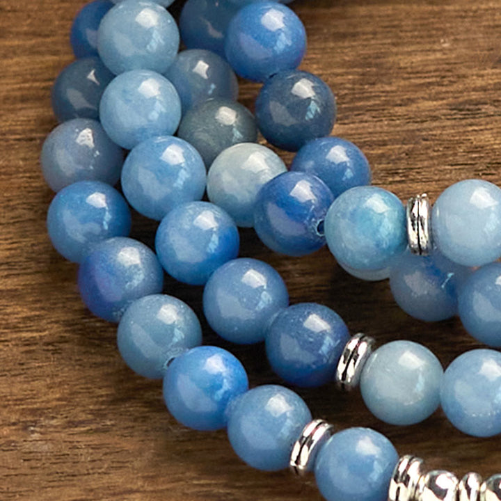 Buddha Stones 108 Mala-Perlen, mehrschichtiges, natürliches, blaues Aventurin-Lotus-Ruhearmband - image 10