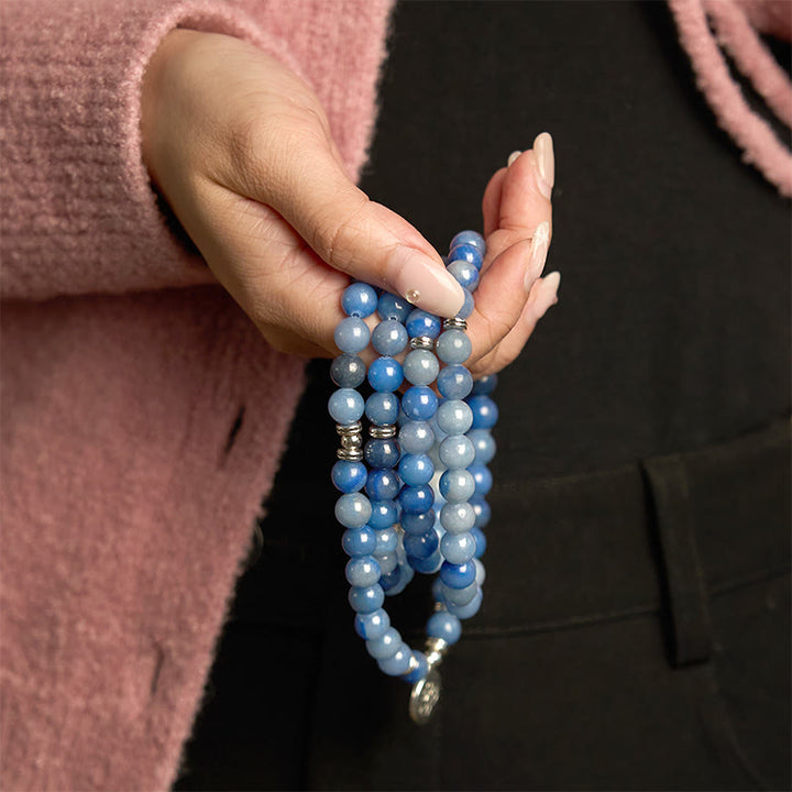 Buddha Stones 108 Mala-Perlen, mehrschichtiges, natürliches, blaues Aventurin-Lotus-Ruhearmband - image 2