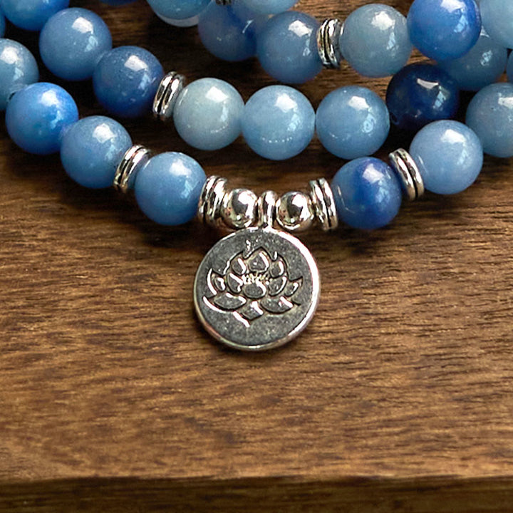 Buddha Stones 108 Mala-Perlen, mehrschichtiges, natürliches, blaues Aventurin-Lotus-Ruhearmband - image 11