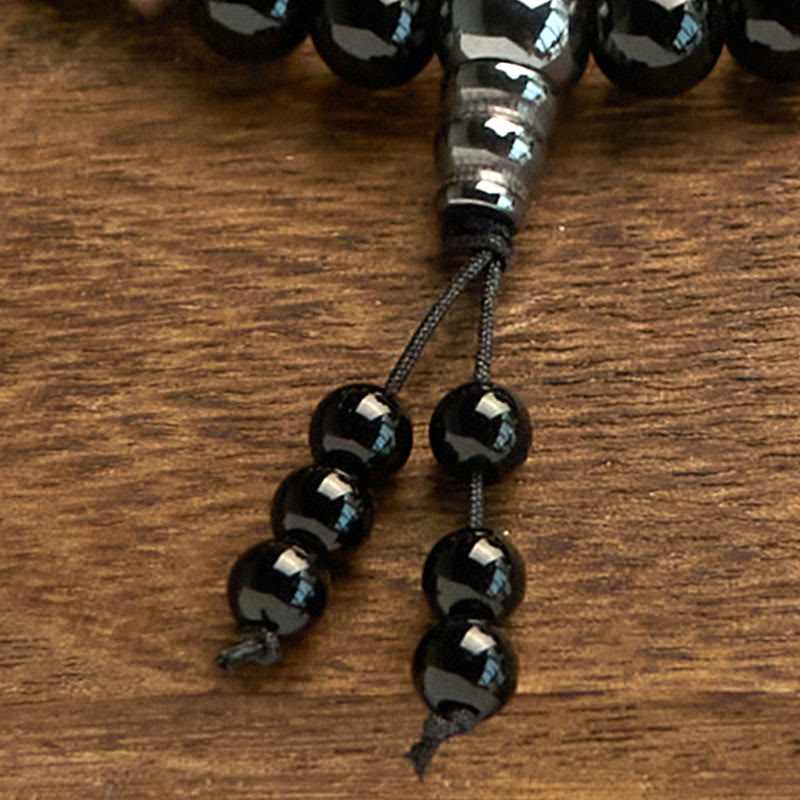 Buddha Stones 108 Mala-Perlen Naturstein Schwarzer Onyx Schutzarmband