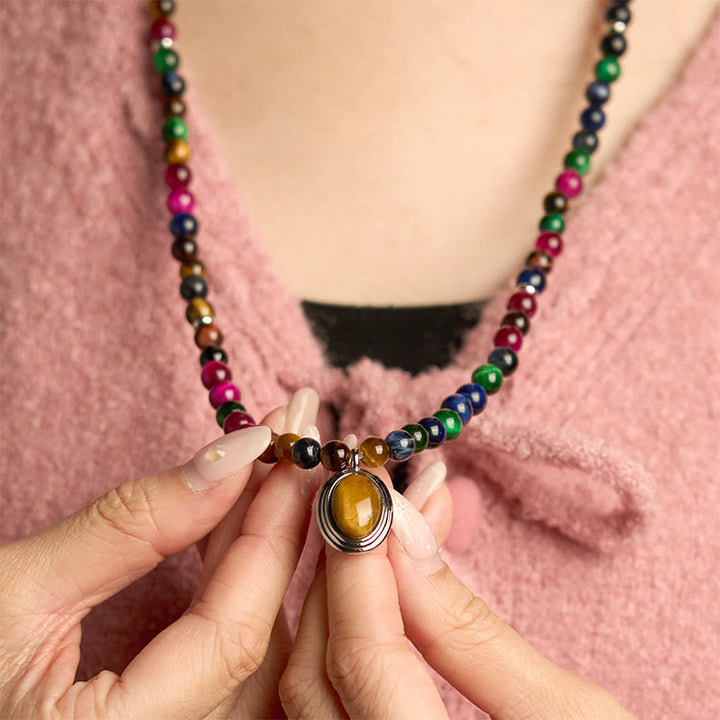 Buddha Stones 108 Mala-Perlen, natürlicher, bunter Tigerauge-Stein, mehrgängiges Schutzarmband - image 5