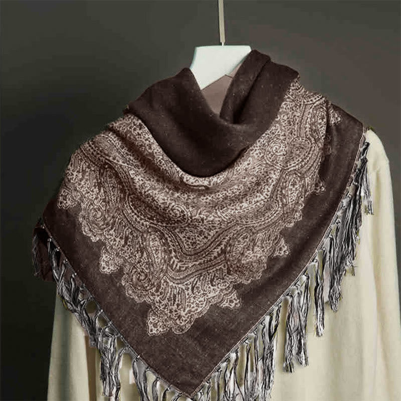 Buddha Stones , tibetischer Cashew-Jacquard, bunter Blumendruck, Quasten, Schal für Herbst und Winter, weicher, warmer Schal - Sattelbraun 190 x 70 cm - image 0